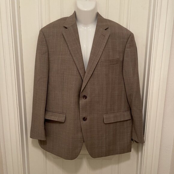 Lauren Ralph Lauren 44S Tan /Gray 100% Wool 2 Button‎ Blazer Jacket Sport Coat - Picture 1 of 16